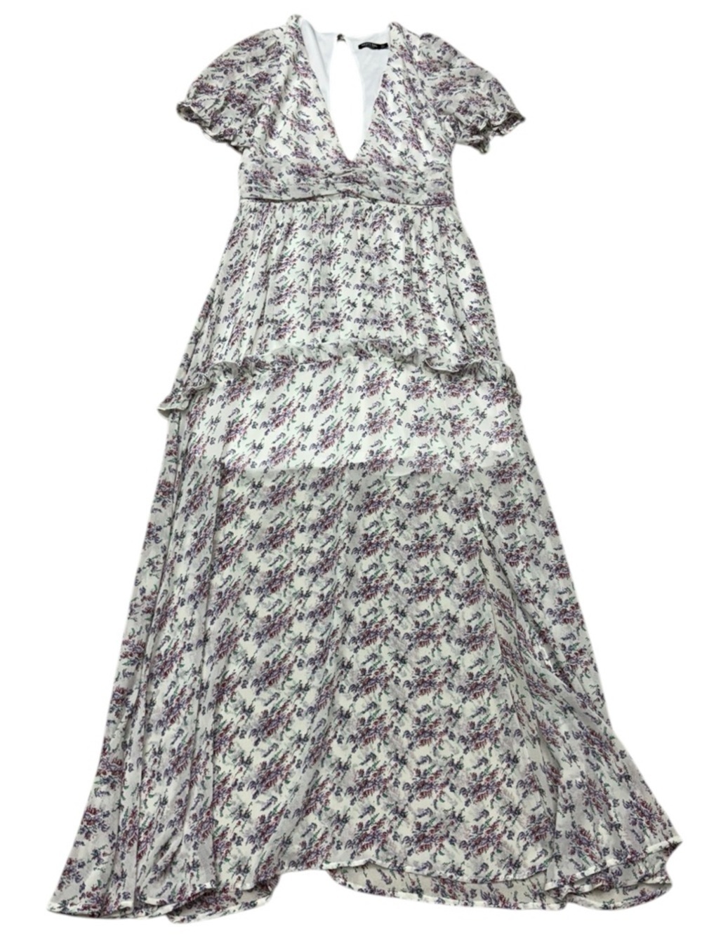Nasty Gal Ditsy Floral Maxi Dress V Neck Puff Sleeve Slit Size 8 in Lavender - Picture 11 of 11